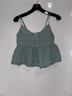 American Eagle Outfitters Sage Green Eyelet Lace Crop Cami
